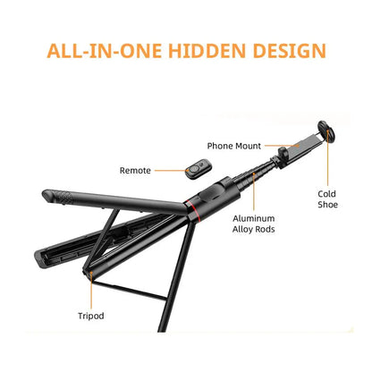 1.83M Selfie Stick Tripod for Vlogging, Aluminum Telescoping Smartphone Holder with Wireless BT Remote Control, Extendable Cellphone Tripod Cold Shoe Accessories, Adjustable Phone Content Creator Tool, Stocking Fillers Gift